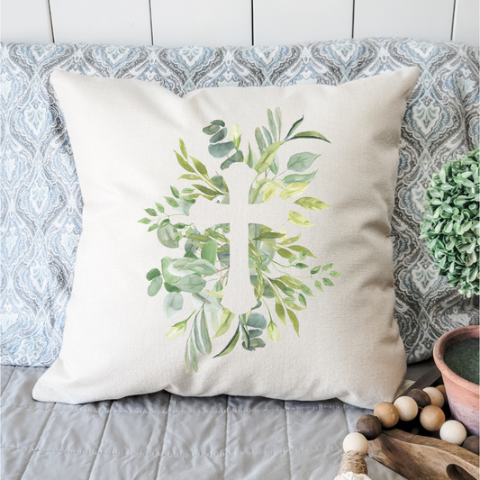 Greenery Cross Pillow Cover