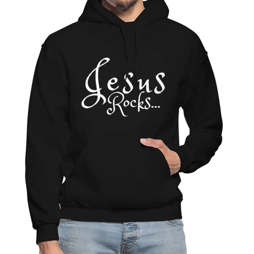 Mens Hoodie - Pullover Hooded Sweatshirt - Graphic/Jesus Rocks