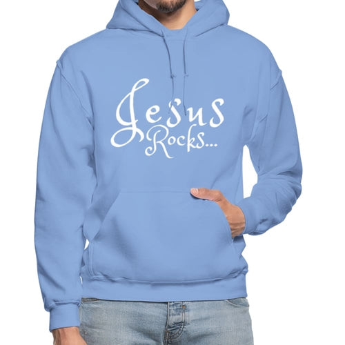 Mens Hoodie - Pullover Hooded Sweatshirt - Graphic/Jesus Rocks