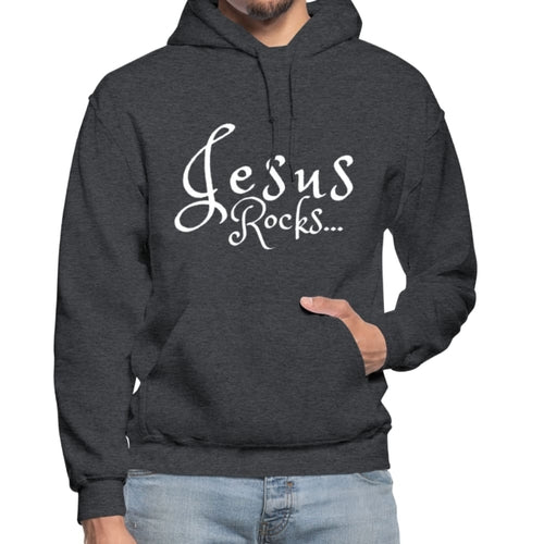 Mens Hoodie - Pullover Hooded Sweatshirt - Graphic/Jesus Rocks