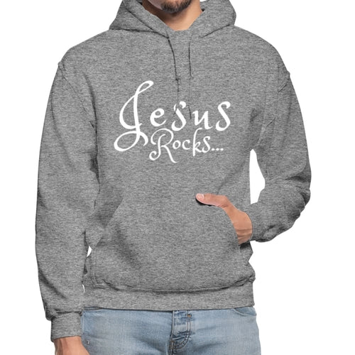 Mens Hoodie - Pullover Hooded Sweatshirt - Graphic/Jesus Rocks