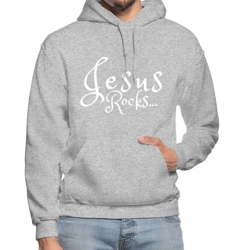 Mens Hoodie - Pullover Hooded Sweatshirt - Graphic/Jesus Rocks