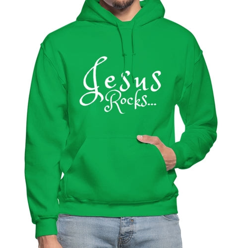 Mens Hoodie - Pullover Hooded Sweatshirt - Graphic/Jesus Rocks