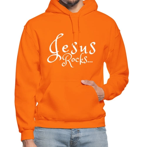 Mens Hoodie - Pullover Hooded Sweatshirt - Graphic/Jesus Rocks