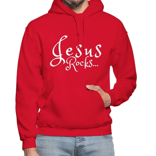 Mens Hoodie - Pullover Hooded Sweatshirt - Graphic/Jesus Rocks