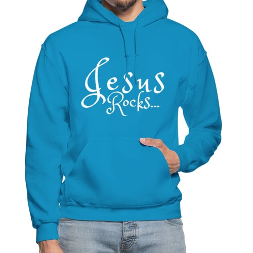 Mens Hoodie - Pullover Hooded Sweatshirt - Graphic/Jesus Rocks